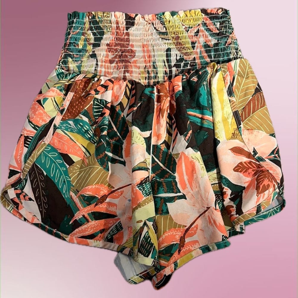 OFFLINE by Aerie Real Me Smocked Running High Rise FLORAL shorts